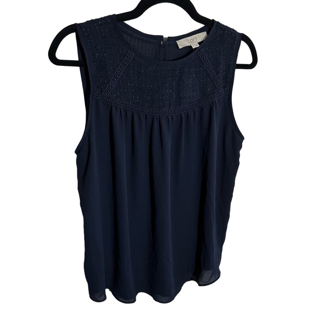NEW Loft Navy Blue Sheer Embroidered Tank Top Size Small Swiss Dot Summer